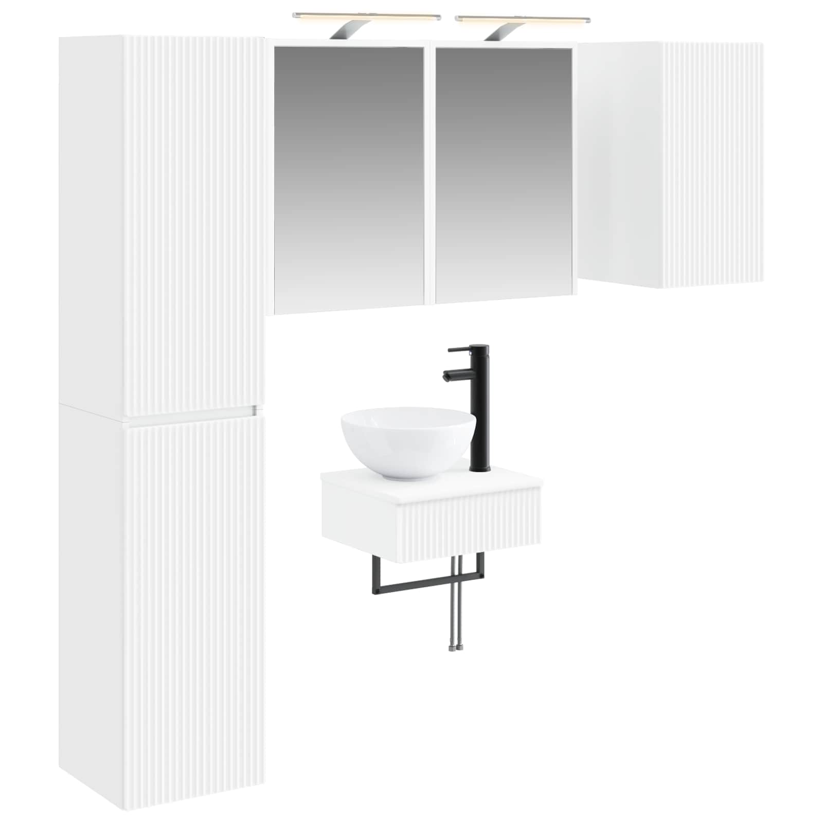 Badezimmermöbel-Set 5 stk. Weiß Ingenieurholz und Glas