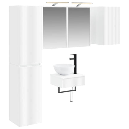 Badezimmermöbel-Set 5 stk. Weiß Ingenieurholz und Glas