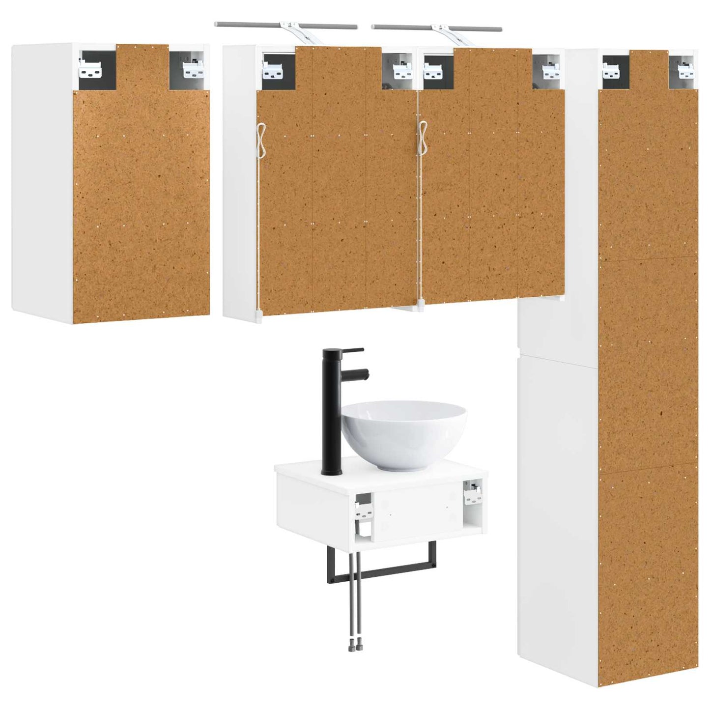 Badezimmermöbel-Set 5 stk. Weiß Ingenieurholz und Glas