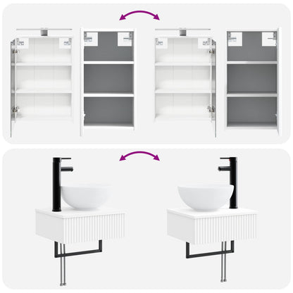 Badezimmermöbel-Set 5 stk. Weiß Ingenieurholz und Glas