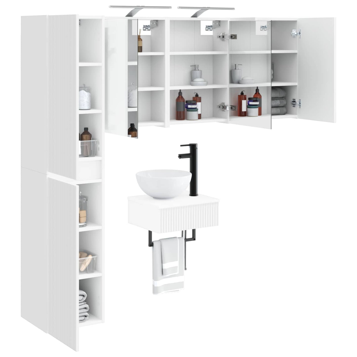 Badezimmermöbel-Set 5 stk. Weiß Ingenieurholz und Glas