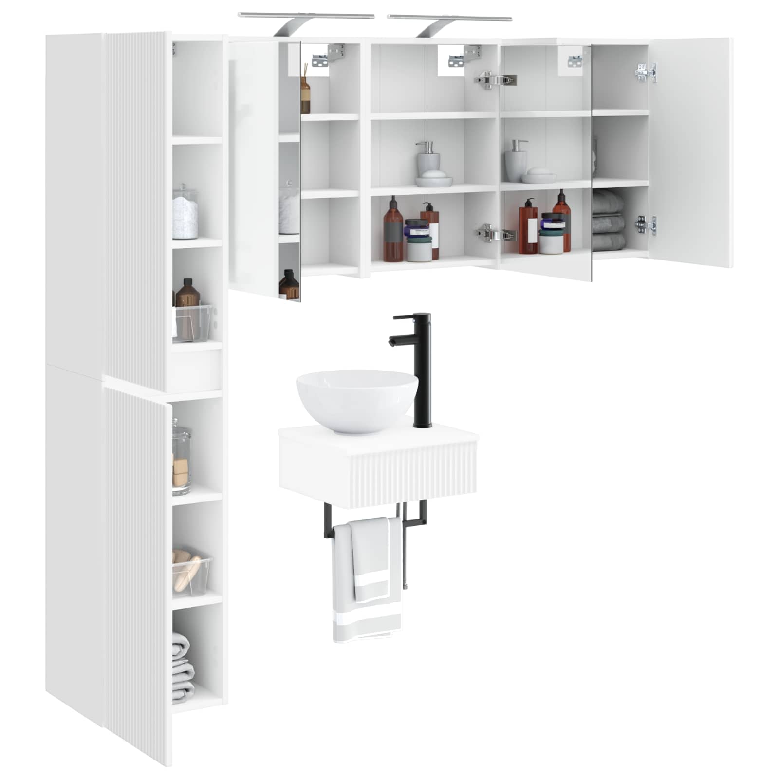 Badezimmermöbel-Set 5 stk. Weiß Ingenieurholz und Glas