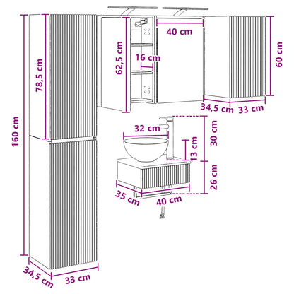 Badezimmermöbel-Set 5 stk. Weiß Ingenieurholz und Glas