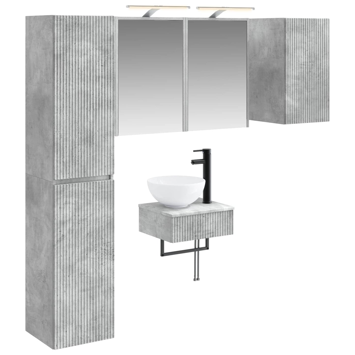 Badezimmermöbel-Set 5 stk. Betongrau Ingenieurholz und Glas