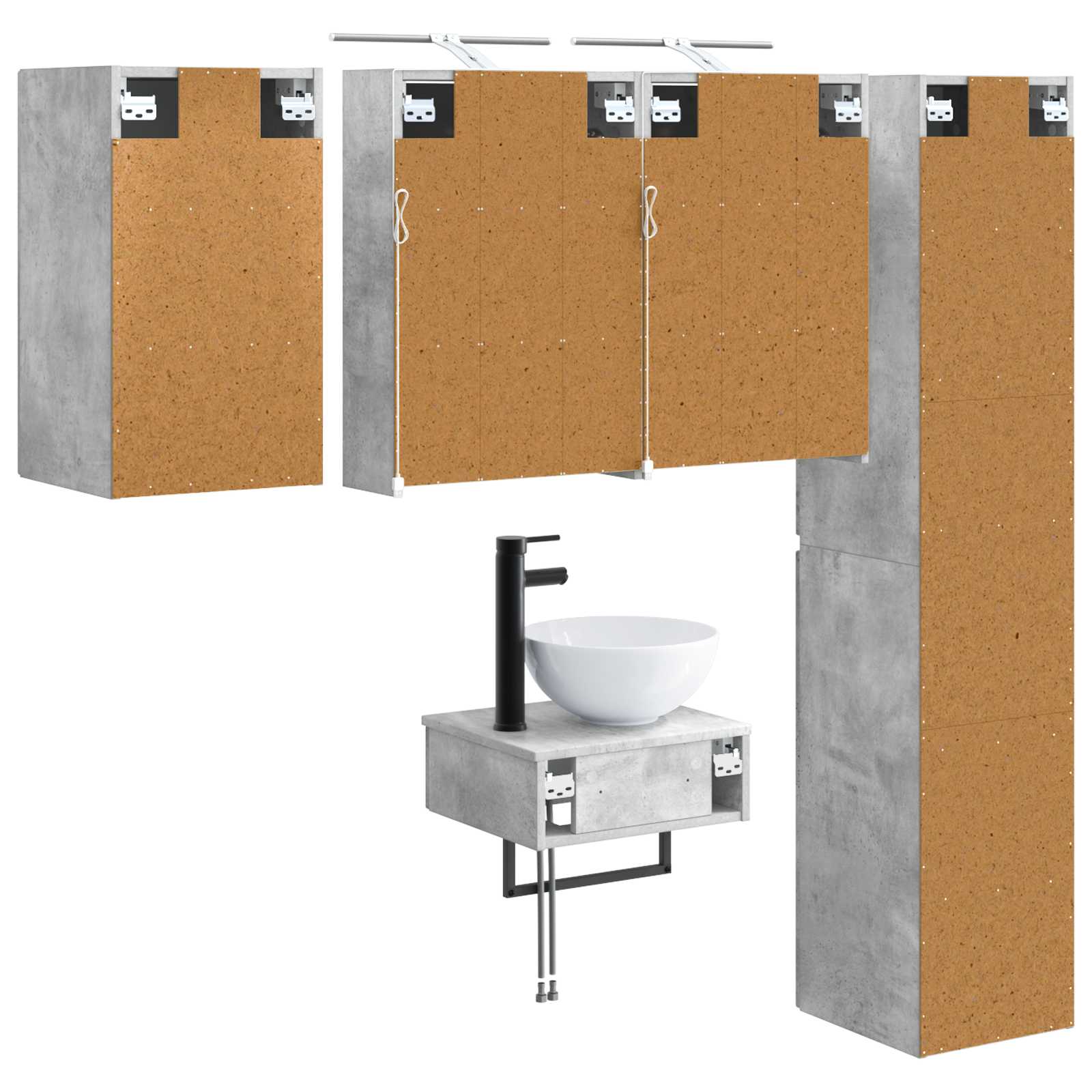 Badezimmermöbel-Set 5 stk. Betongrau Ingenieurholz und Glas