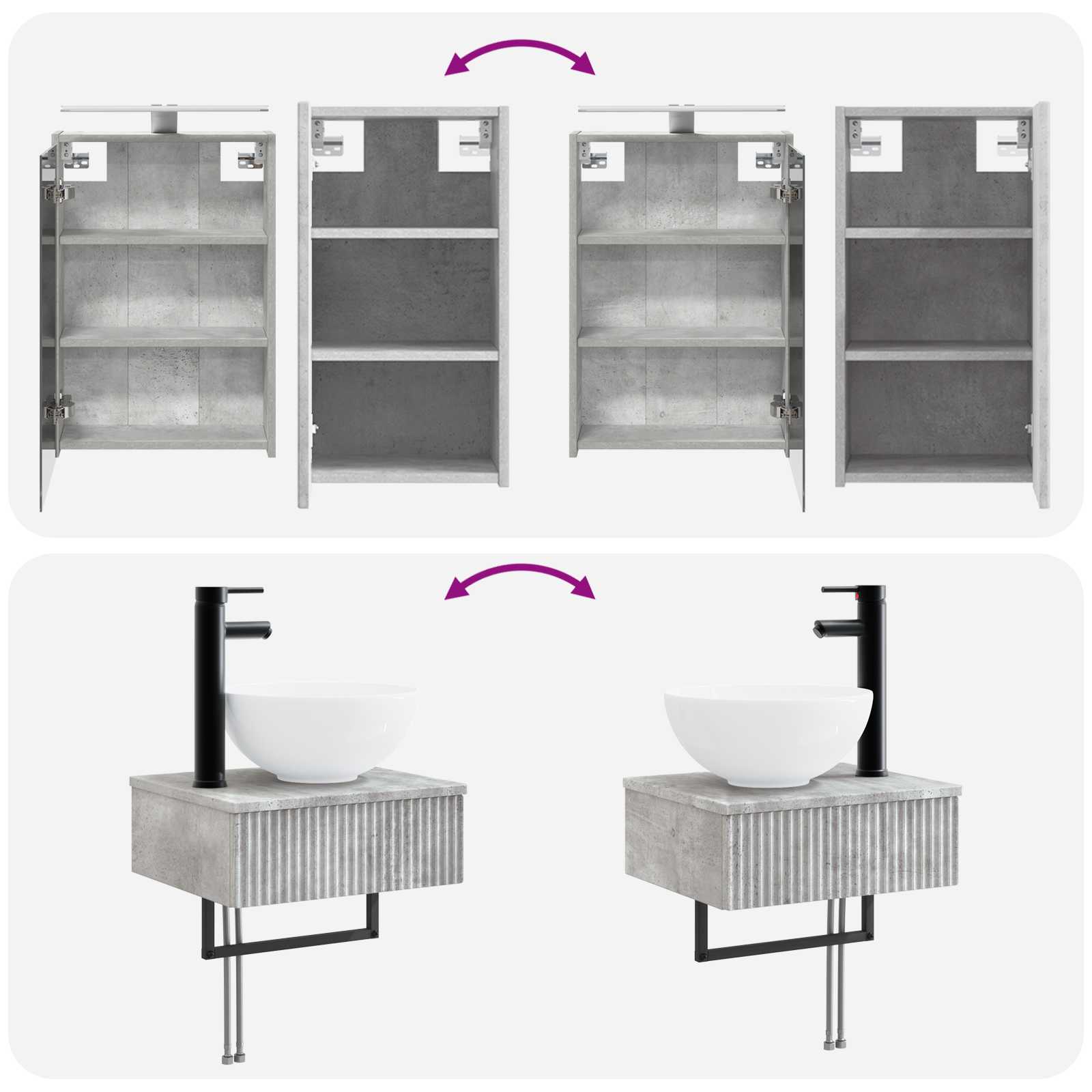 Badezimmermöbel-Set 5 stk. Betongrau Ingenieurholz und Glas