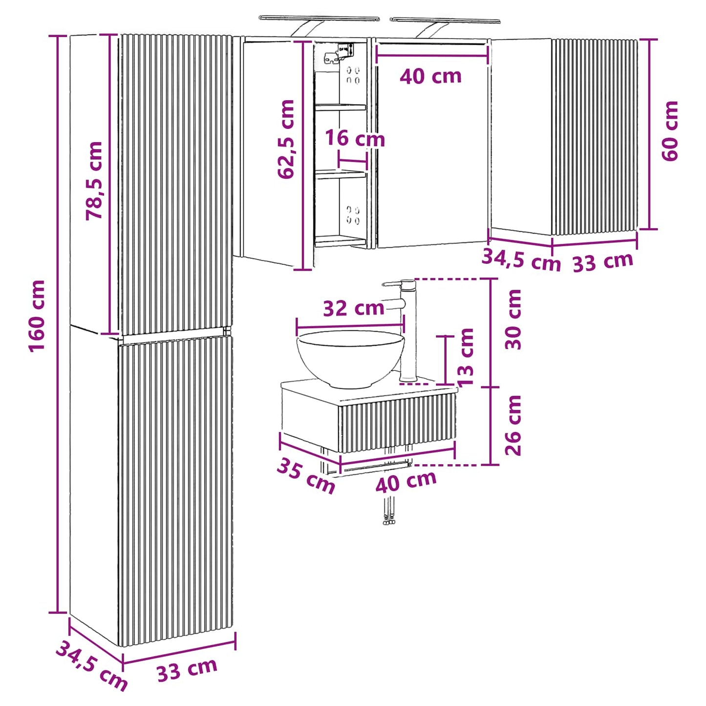 Badezimmermöbel-Set 5 stk. Betongrau Ingenieurholz und Glas