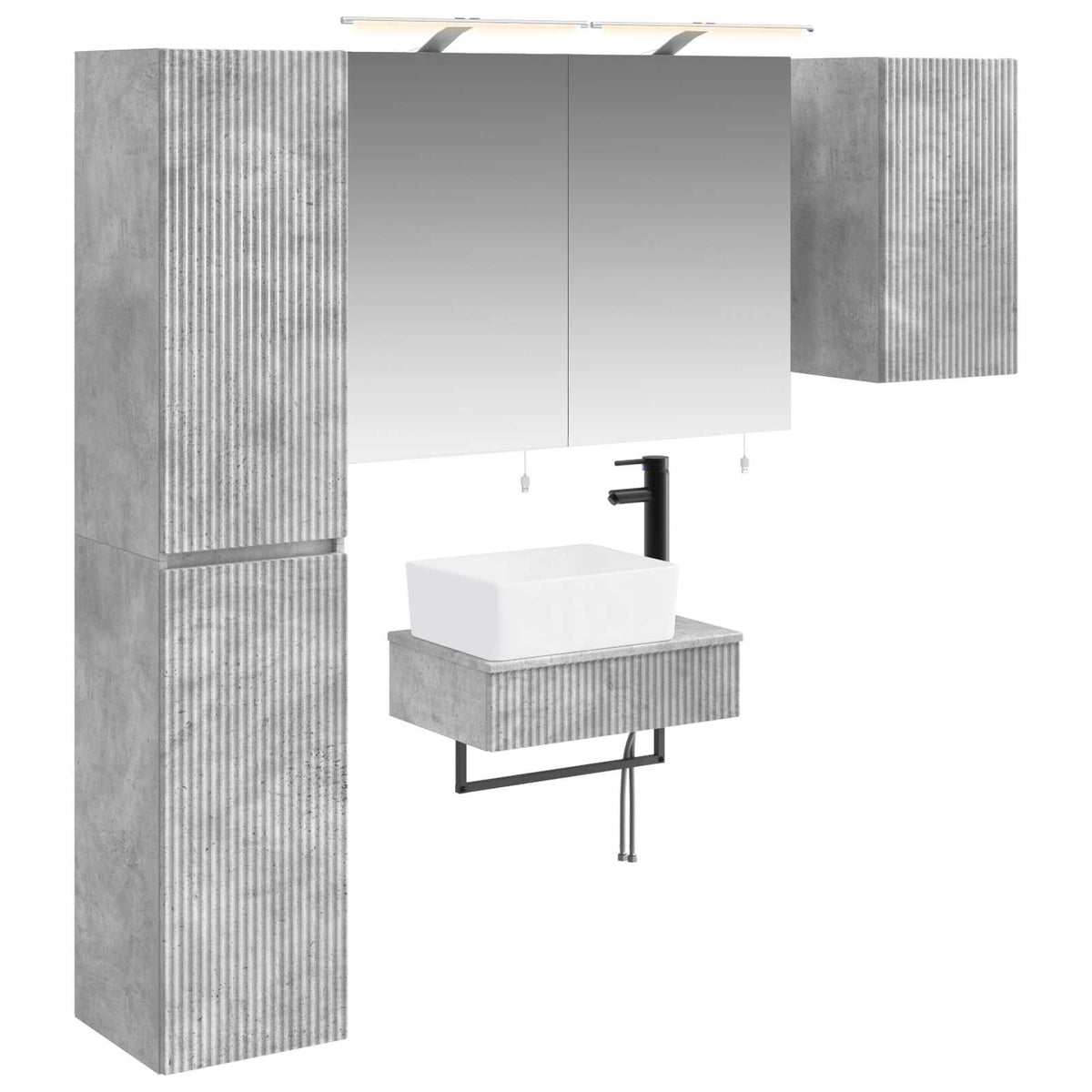 Badezimmermöbel-Set 5 stk. Betongrau Ingenieurholz und Glas