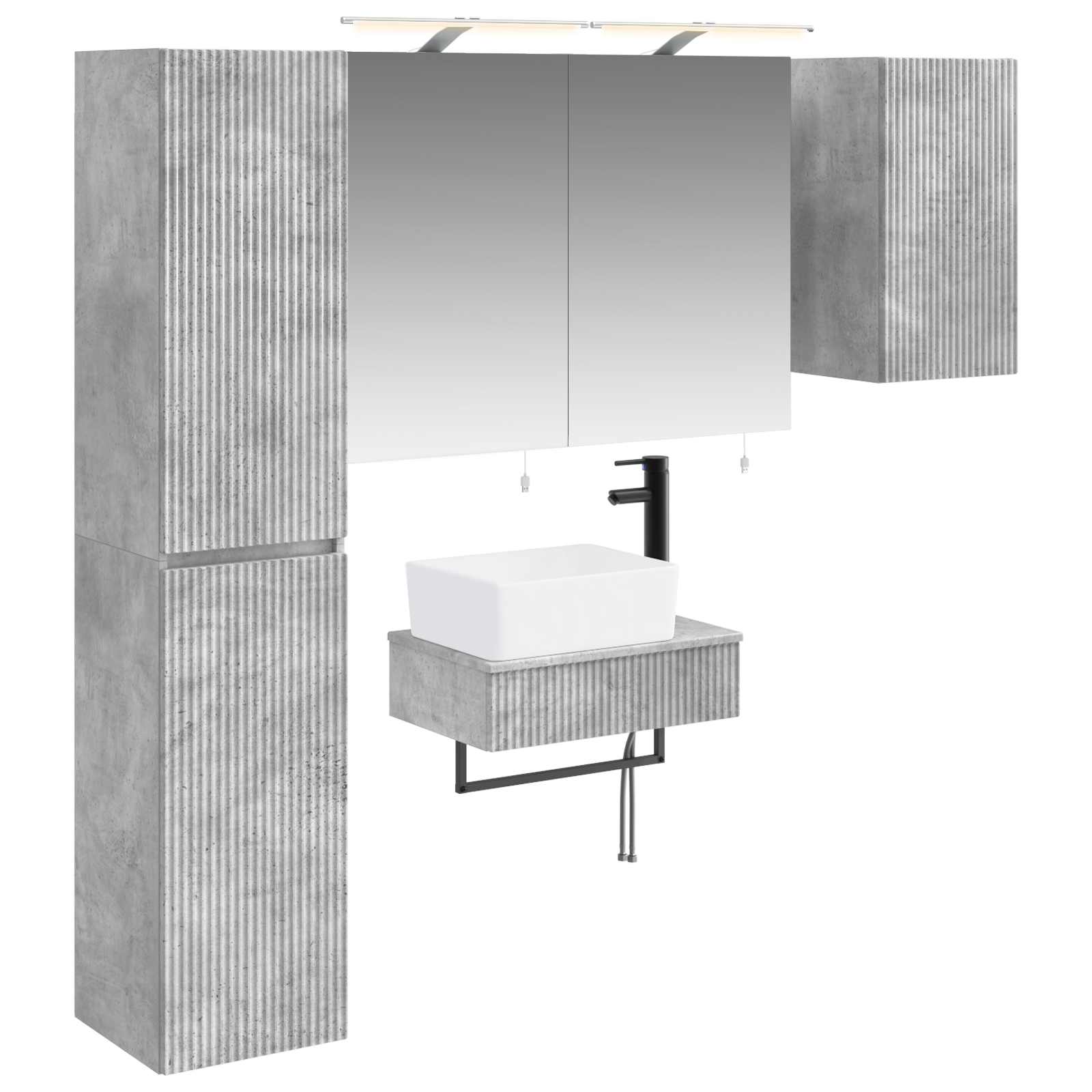 Badezimmermöbel-Set 5 stk. Betongrau Ingenieurholz und Glas
