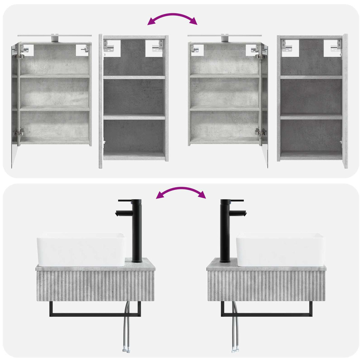Badezimmermöbel-Set 5 stk. Betongrau Ingenieurholz und Glas