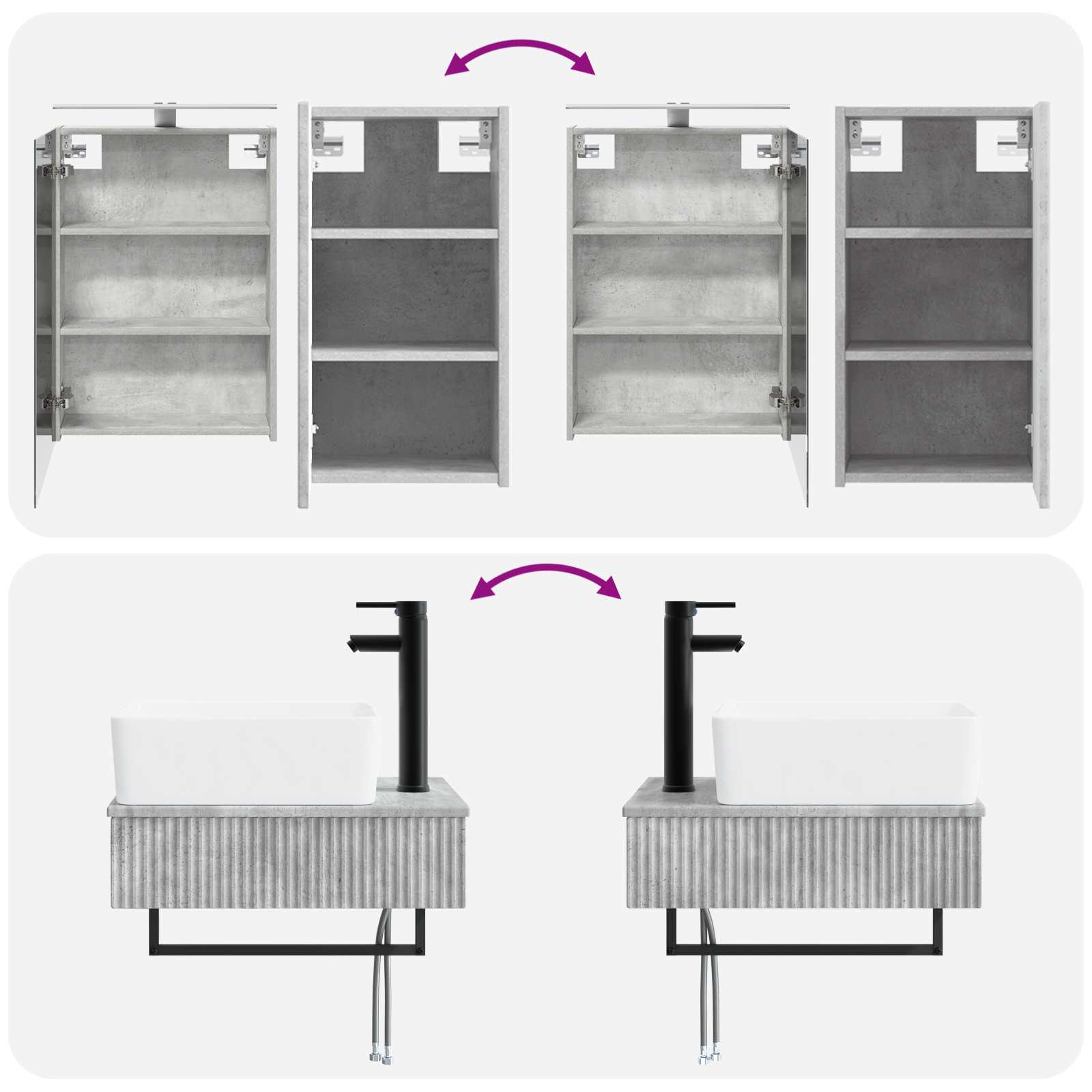 Badezimmermöbel-Set 5 stk. Betongrau Ingenieurholz und Glas