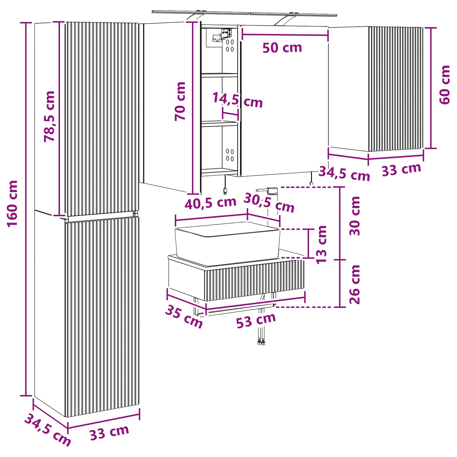 Badezimmermöbel-Set 5 stk. Betongrau Ingenieurholz und Glas