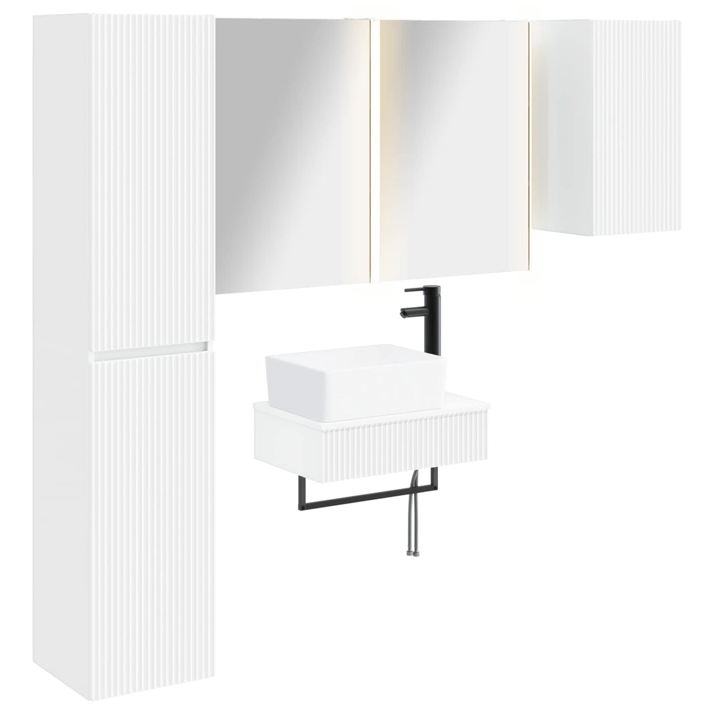 Badezimmermöbel-Set 5 stk. Weiß Ingenieurholz und Glas