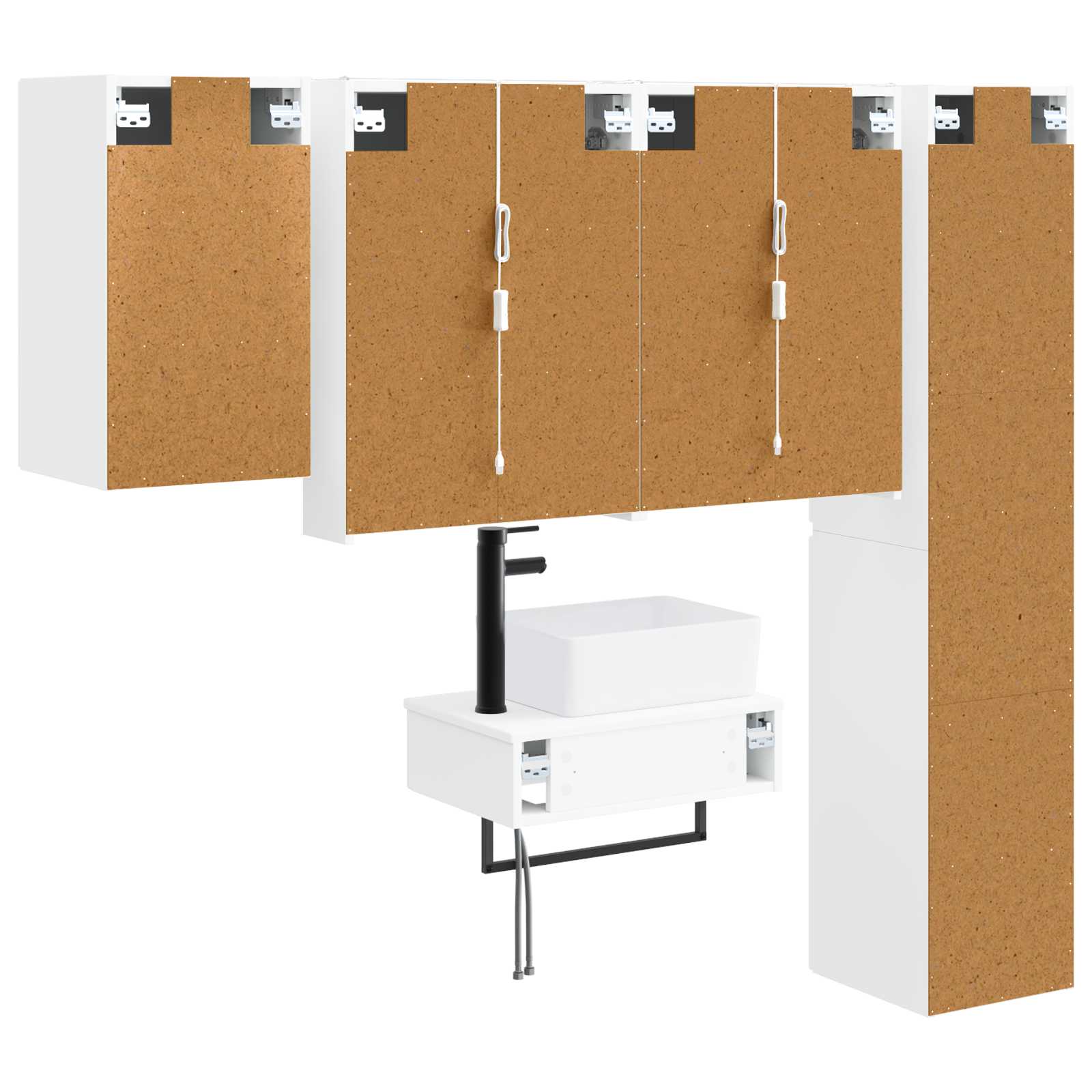 Badezimmermöbel-Set 5 stk. Weiß Ingenieurholz und Glas