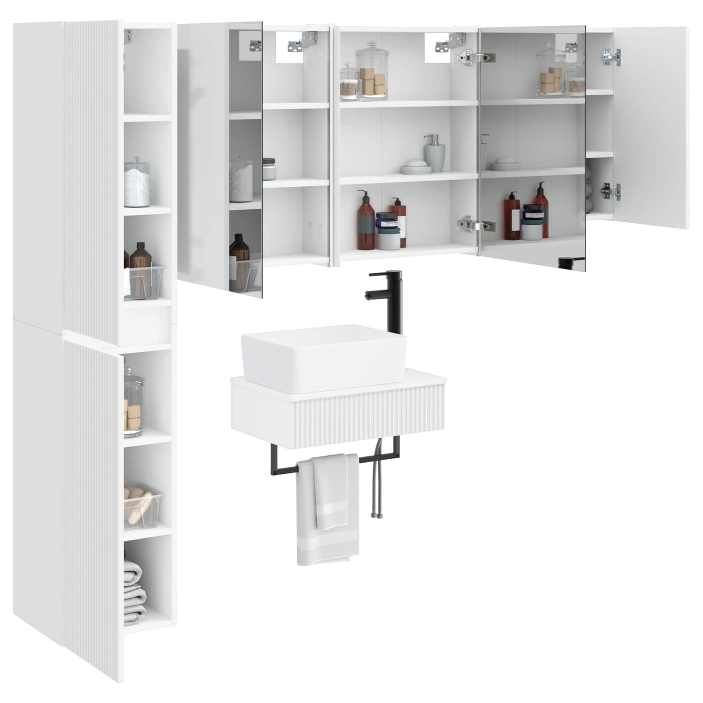 Badezimmermöbel-Set 5 stk. Weiß Ingenieurholz und Glas