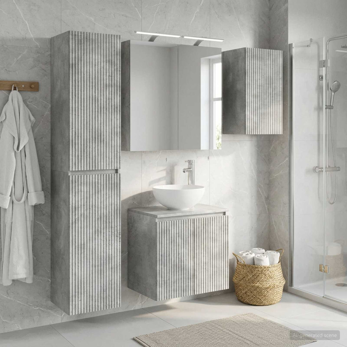 Badezimmerschrank-Set 5 stk. Betongrau Holzwerkstoff
