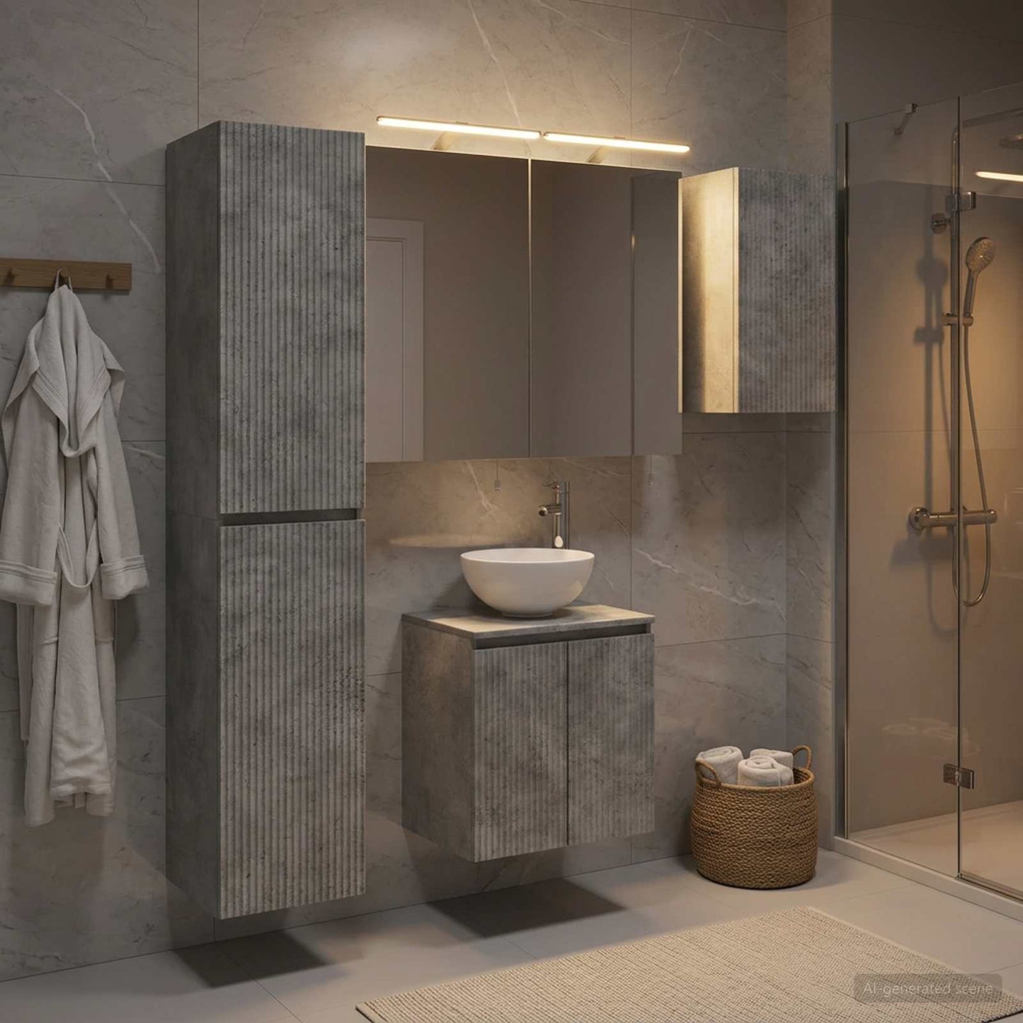 Badezimmerschrank-Set 5 stk. Betongrau Holzwerkstoff