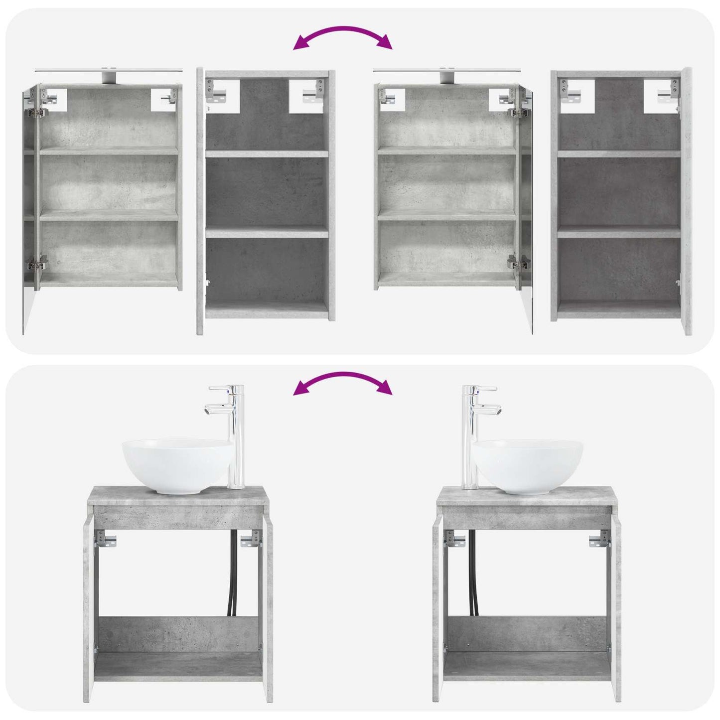 Badezimmerschrank-Set 5 stk. Betongrau Holzwerkstoff