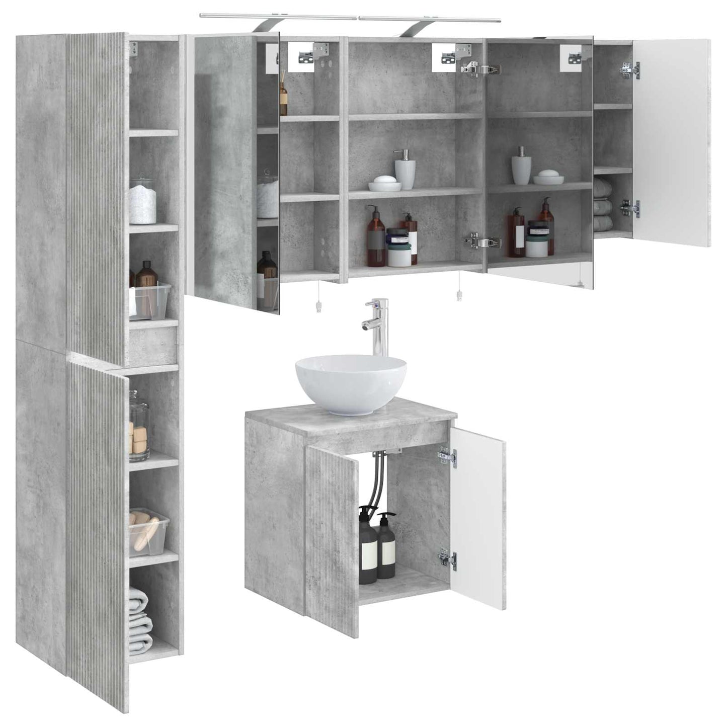Badezimmerschrank-Set 5 stk. Betongrau Holzwerkstoff