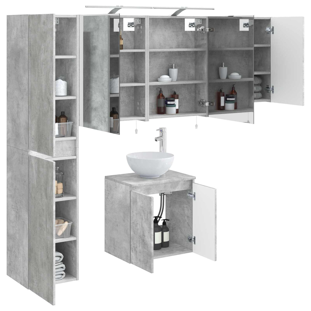 Badezimmerschrank-Set 5 stk. Betongrau Holzwerkstoff