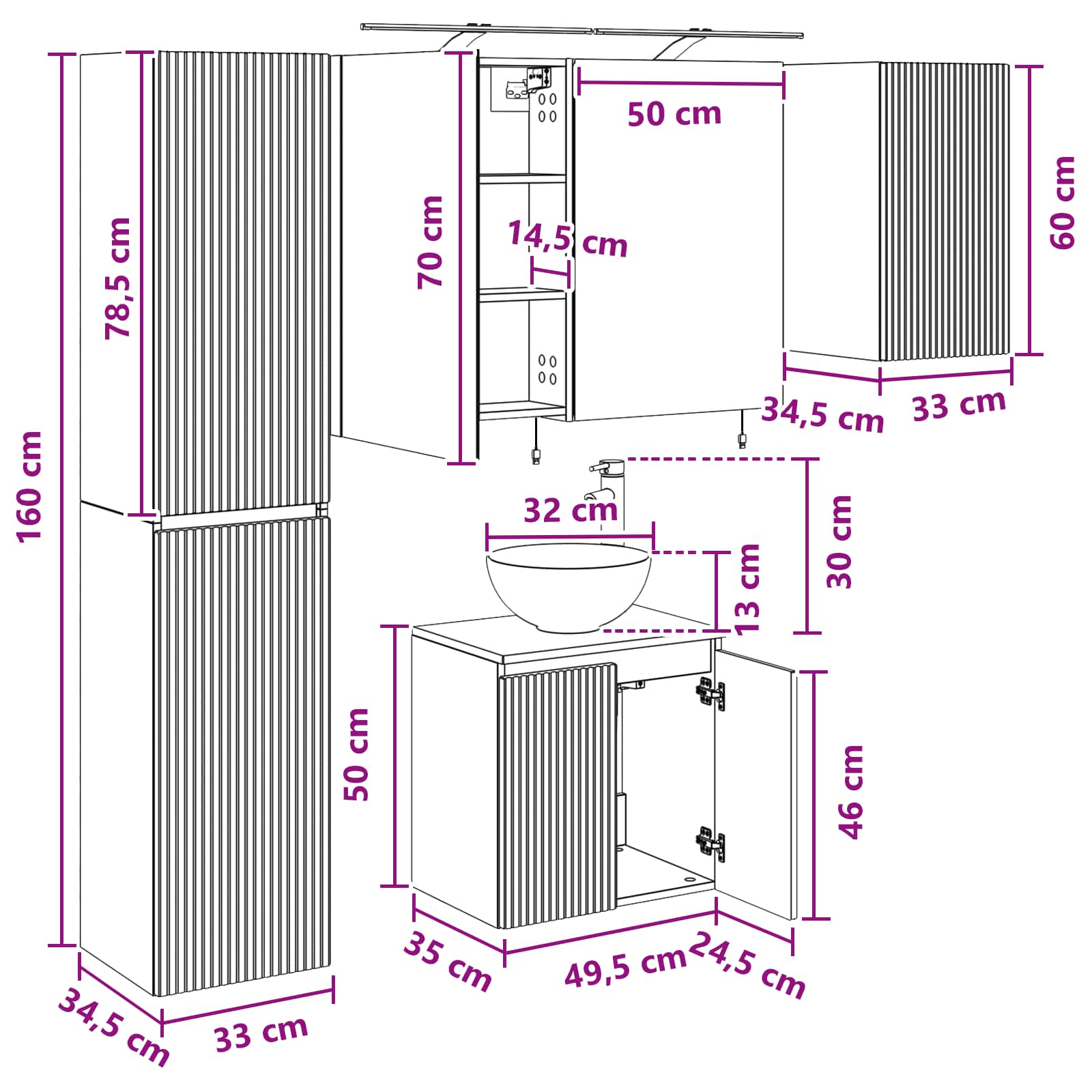 Badezimmerschrank-Set 5 stk. Betongrau Holzwerkstoff