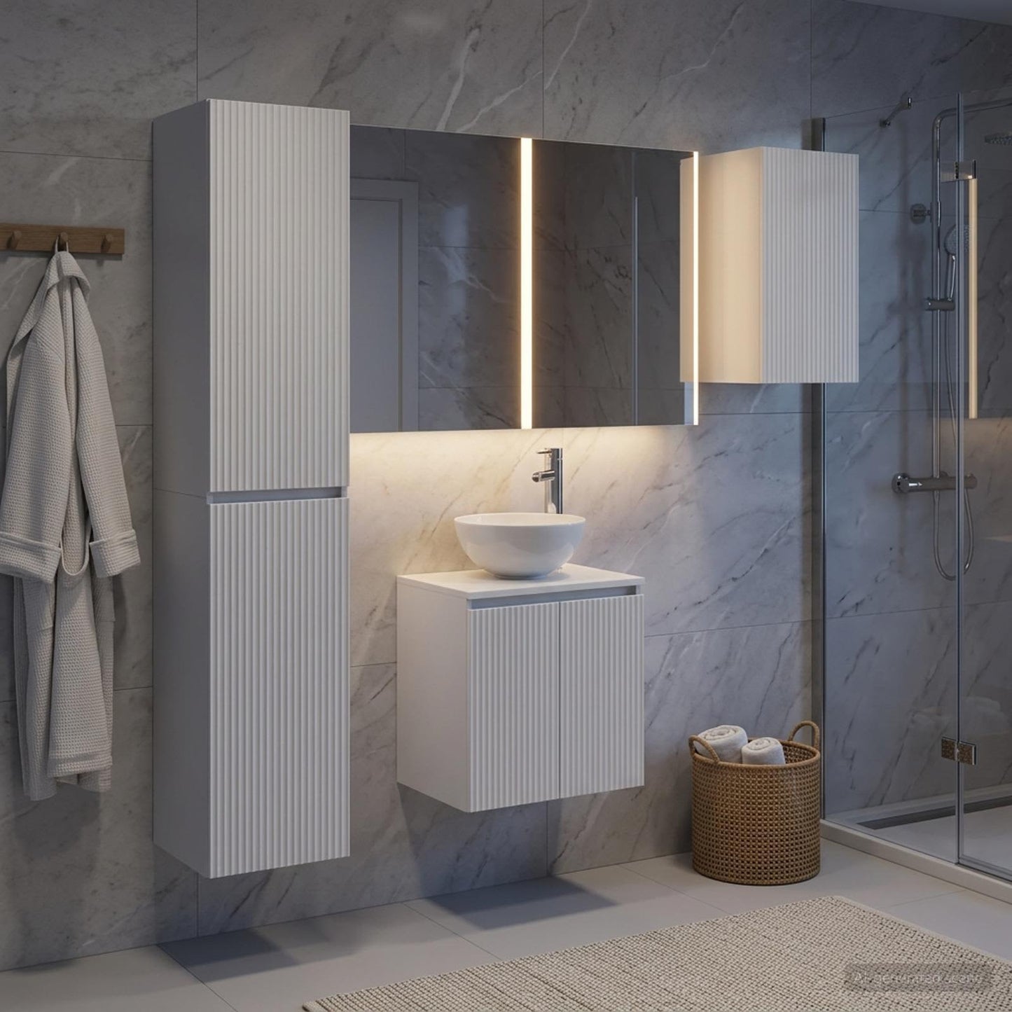 Badezimmerschrank-Set 5 stk. Weiß Holzwerkstoff