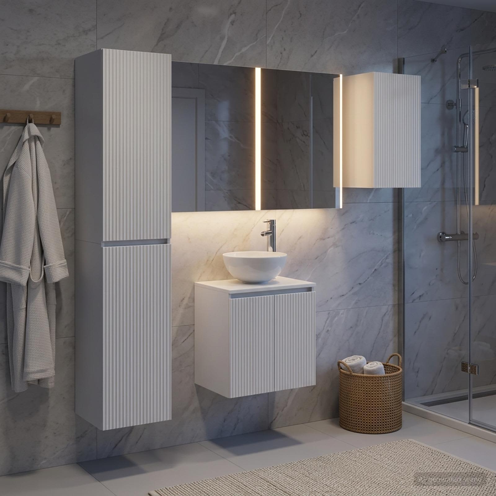 Badezimmerschrank-Set 5 stk. Weiß Holzwerkstoff