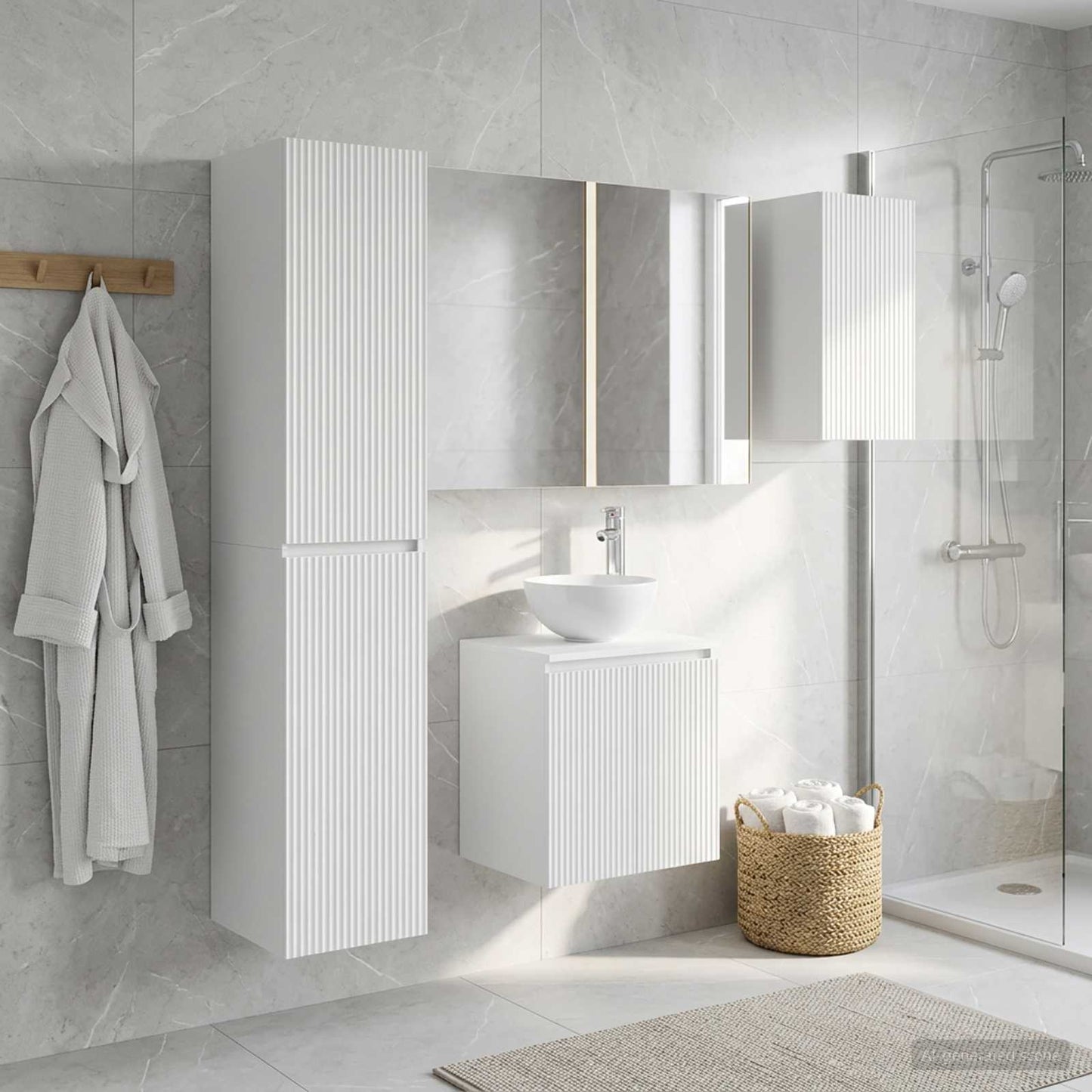 Badezimmerschrank-Set 5 stk. Weiß Holzwerkstoff