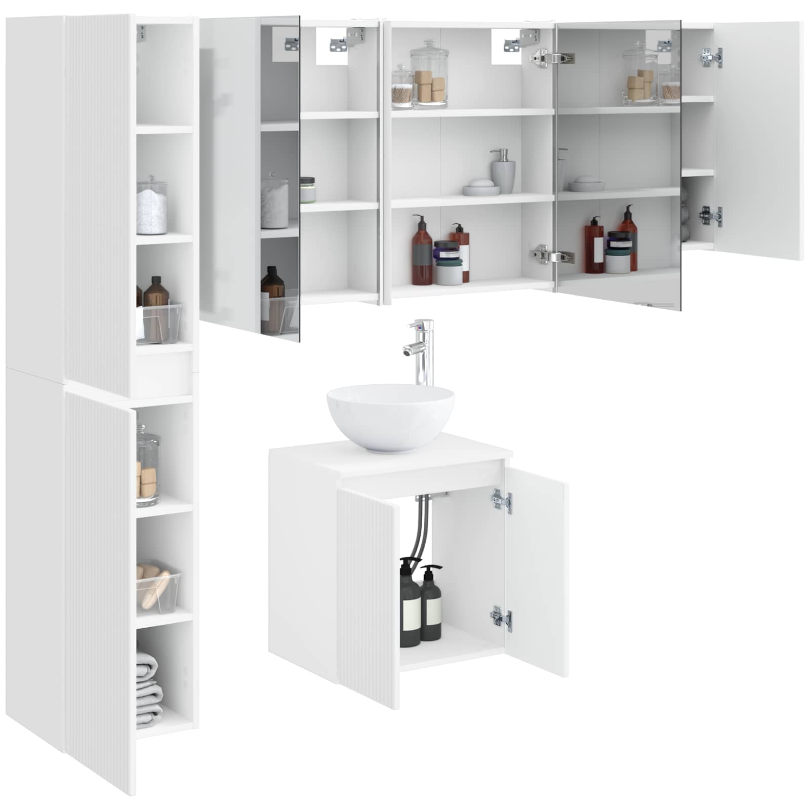 Badezimmerschrank-Set 5 stk. Weiß Holzwerkstoff
