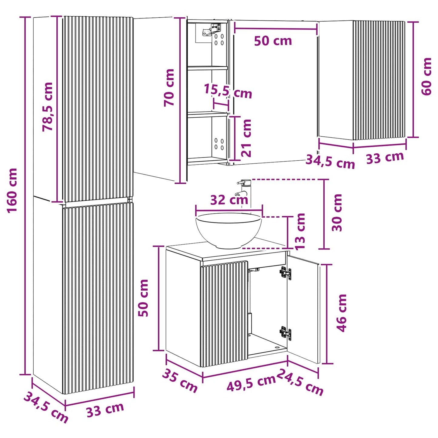 Badezimmerschrank-Set 5 stk. Weiß Holzwerkstoff