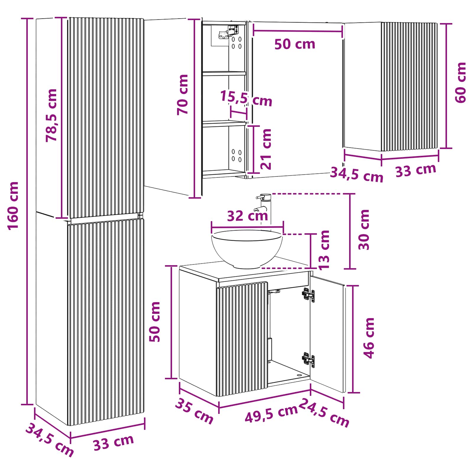 Badezimmerschrank-Set 5 stk. Weiß Holzwerkstoff