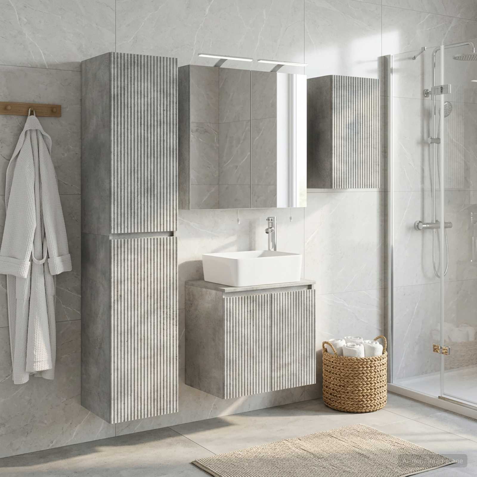 Badezimmerschrank-Set 5 stk. Betongrau Holzwerkstoff