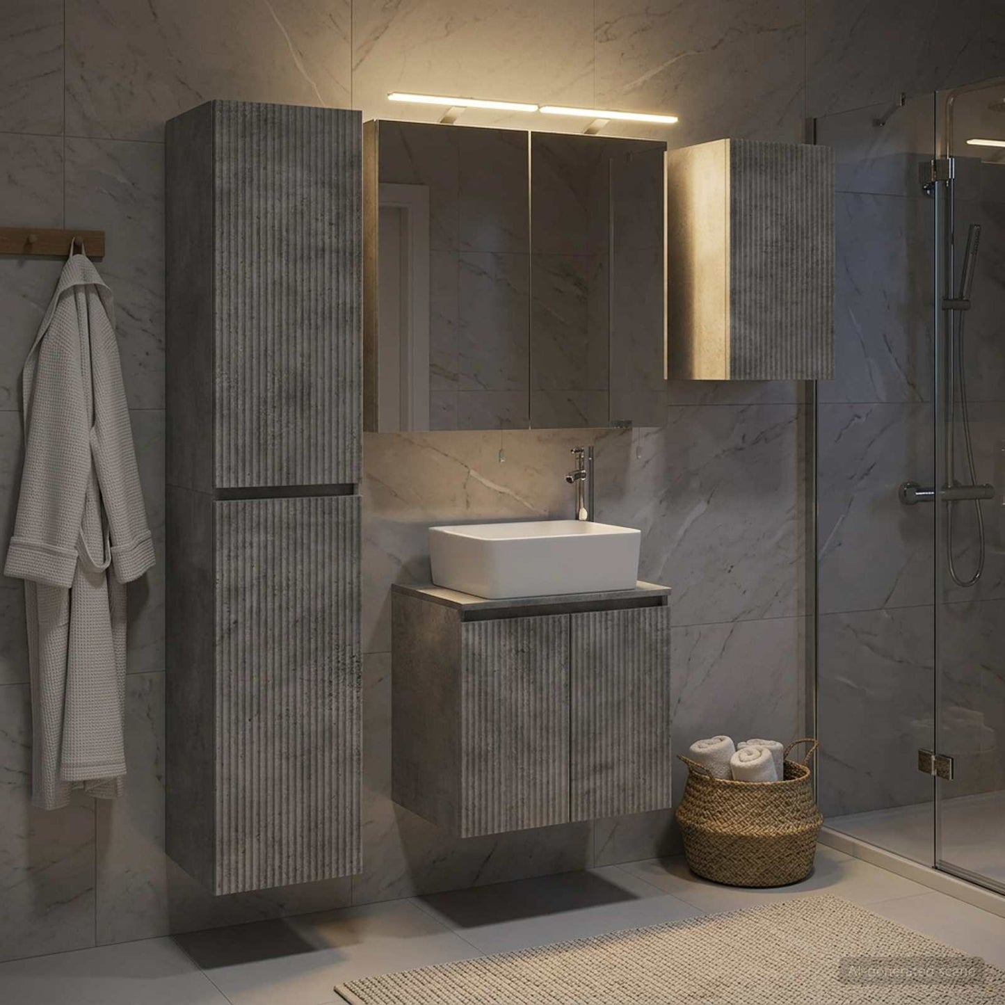 Badezimmerschrank-Set 5 stk. Betongrau Holzwerkstoff