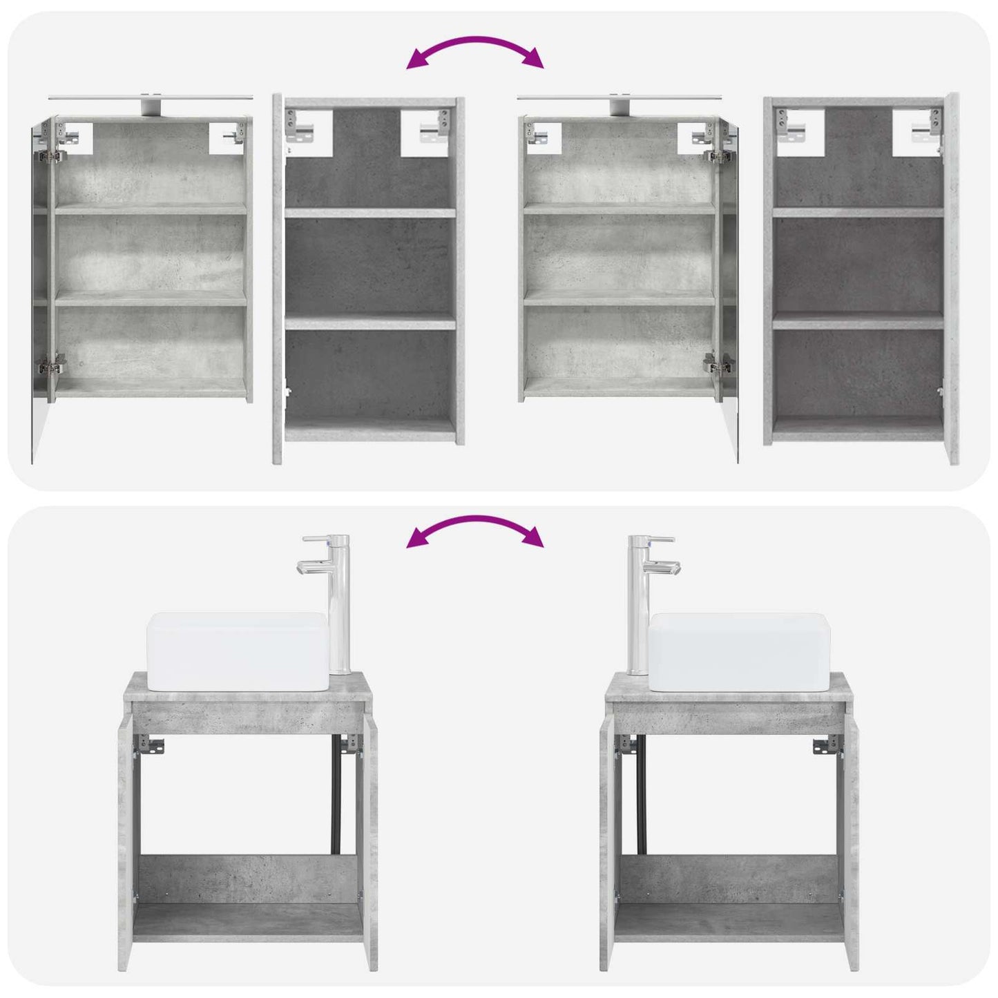 Badezimmerschrank-Set 5 stk. Betongrau Holzwerkstoff