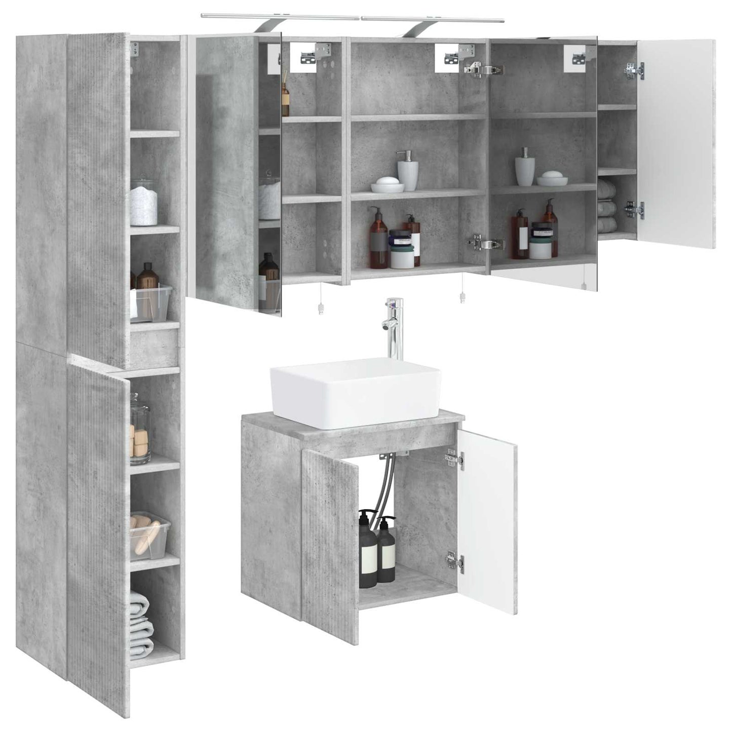Badezimmerschrank-Set 5 stk. Betongrau Holzwerkstoff