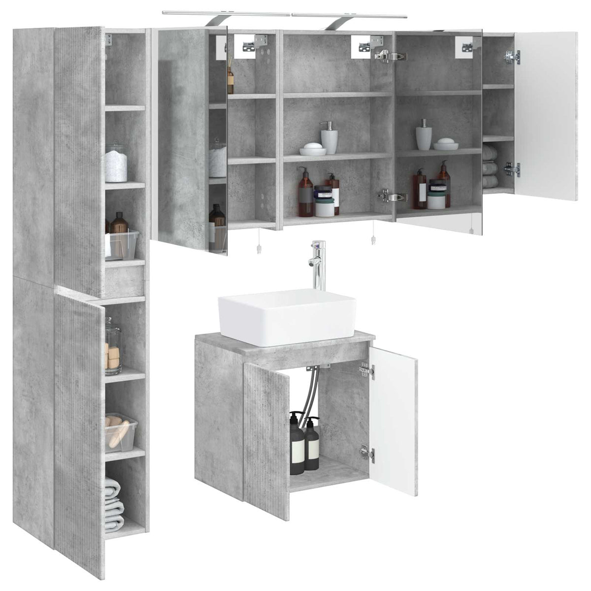 Badezimmerschrank-Set 5 stk. Betongrau Holzwerkstoff