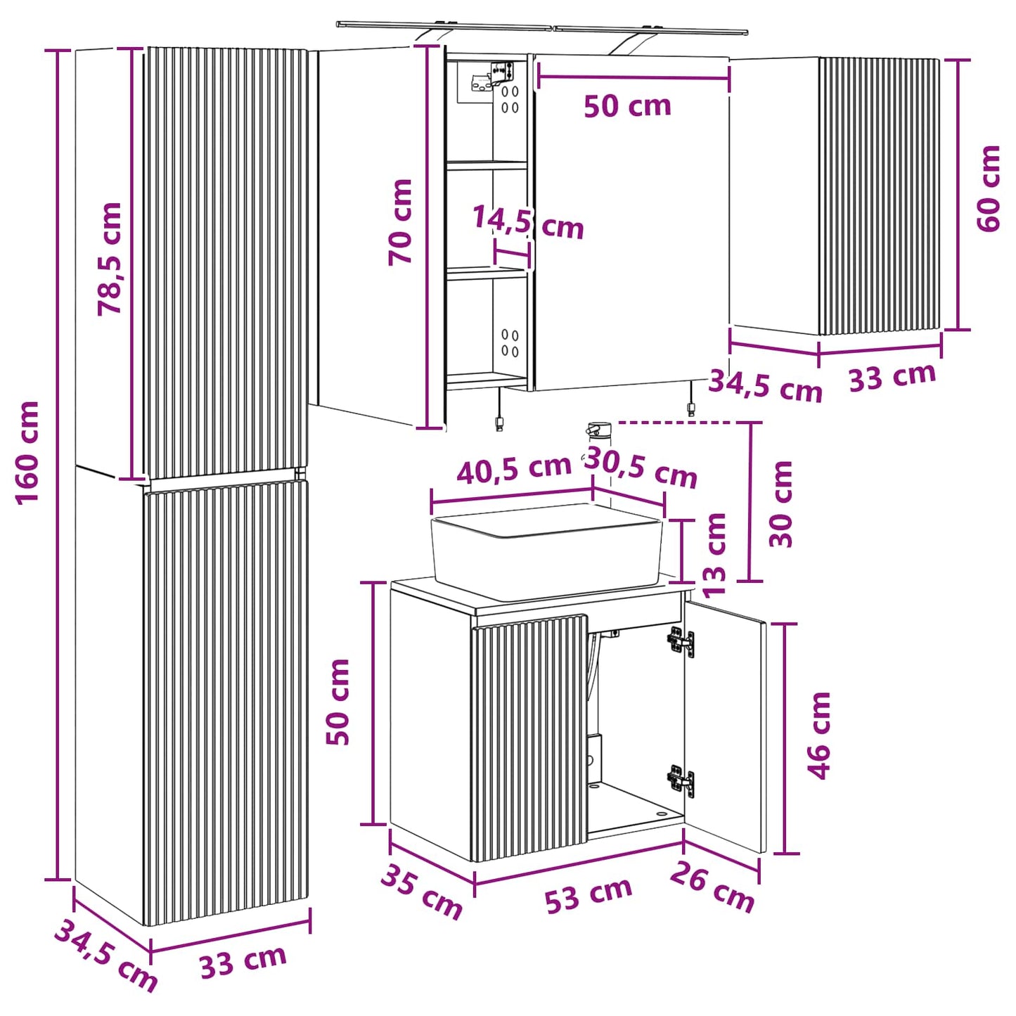 Badezimmerschrank-Set 5 stk. Betongrau Holzwerkstoff