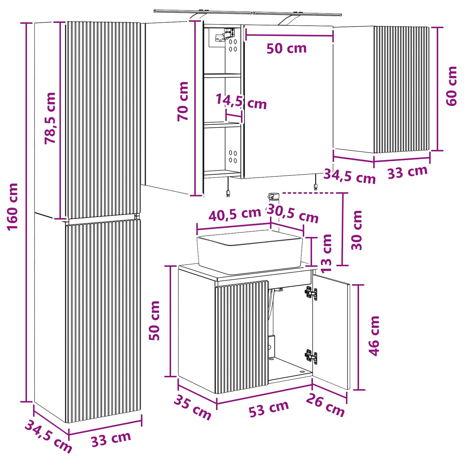 Badezimmerschrank-Set 5 stk. Betongrau Holzwerkstoff