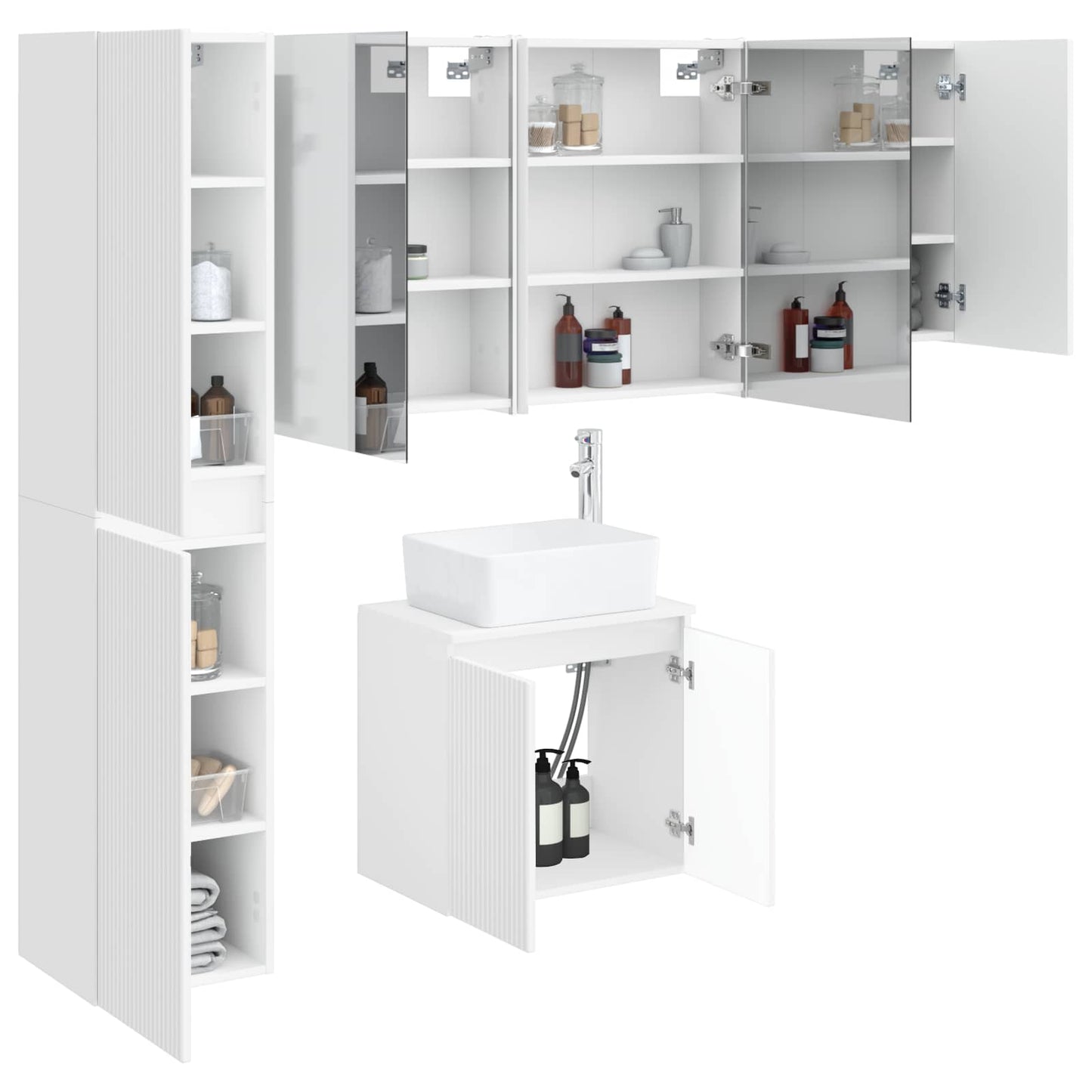 Badezimmerschrank-Set 5 stk. Weiß Holzwerkstoff