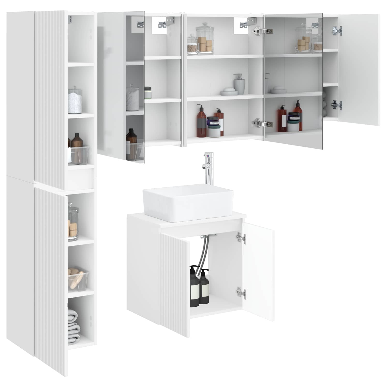 Badezimmerschrank-Set 5 stk. Weiß Holzwerkstoff