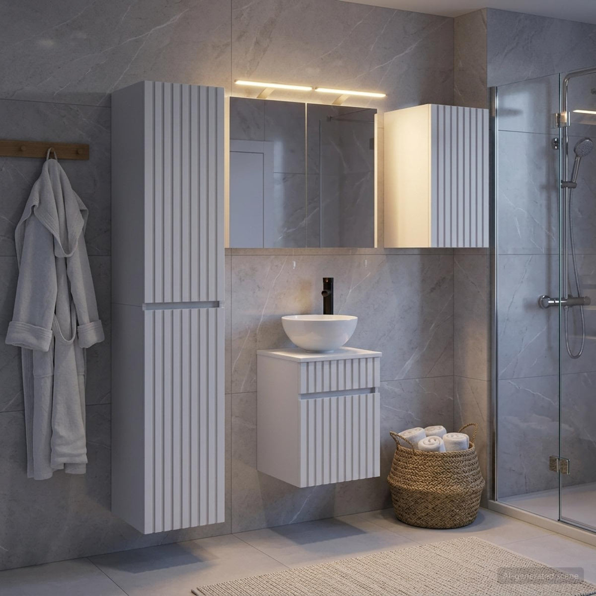 Badezimmerschrank-Set 5 stk. Weiß Holzwerkstoff