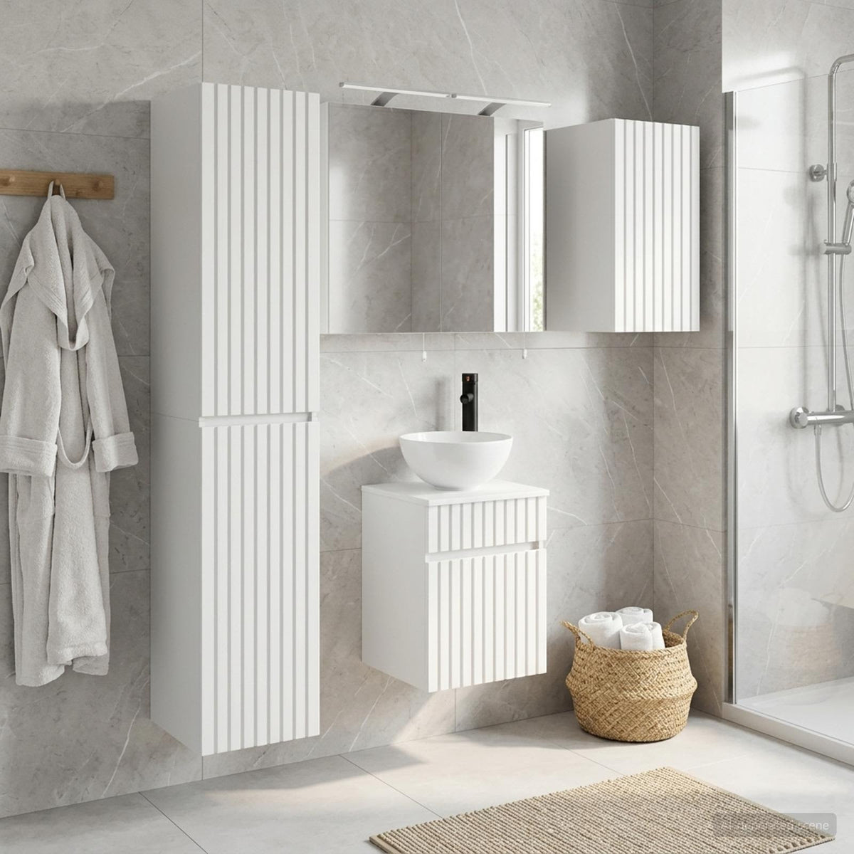 Badezimmerschrank-Set 5 stk. Weiß Holzwerkstoff