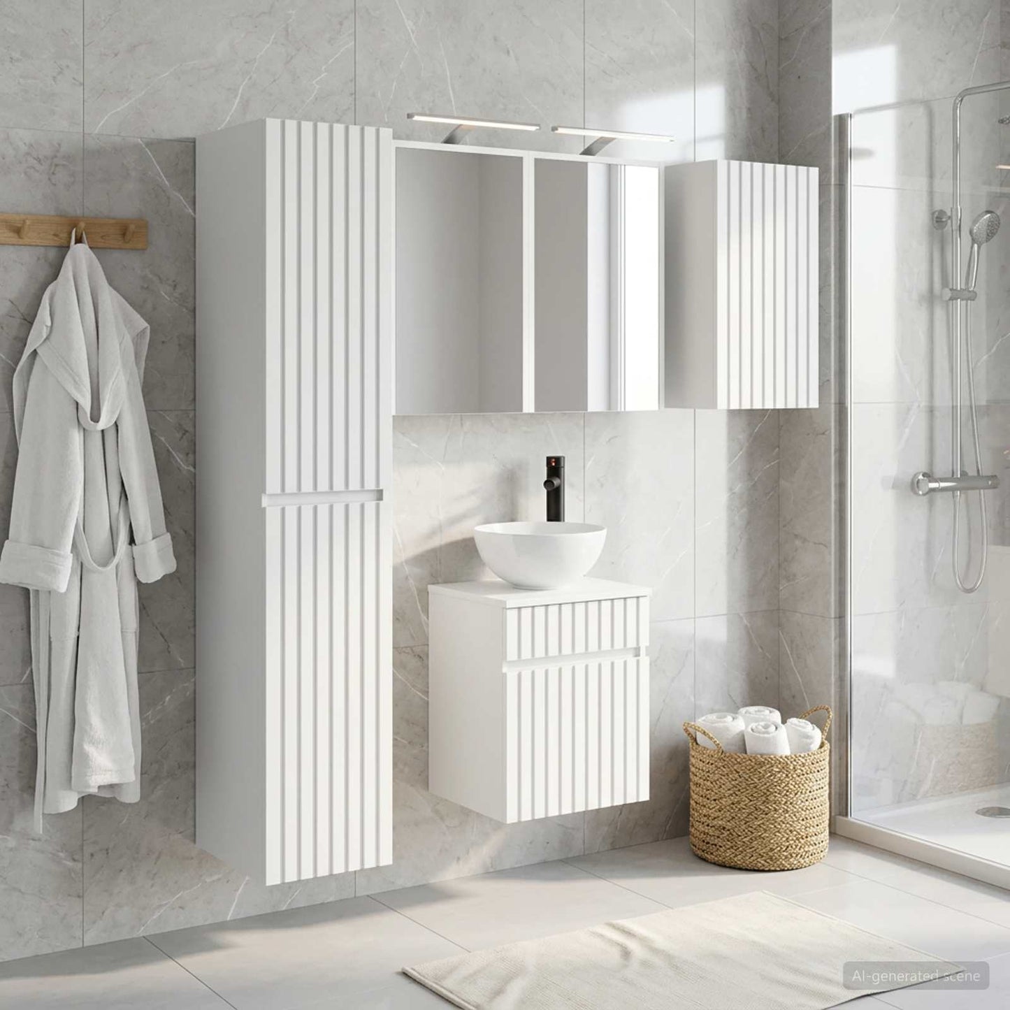 Badezimmerschrank-Set 5 stk. Weiß Holzwerkstoff