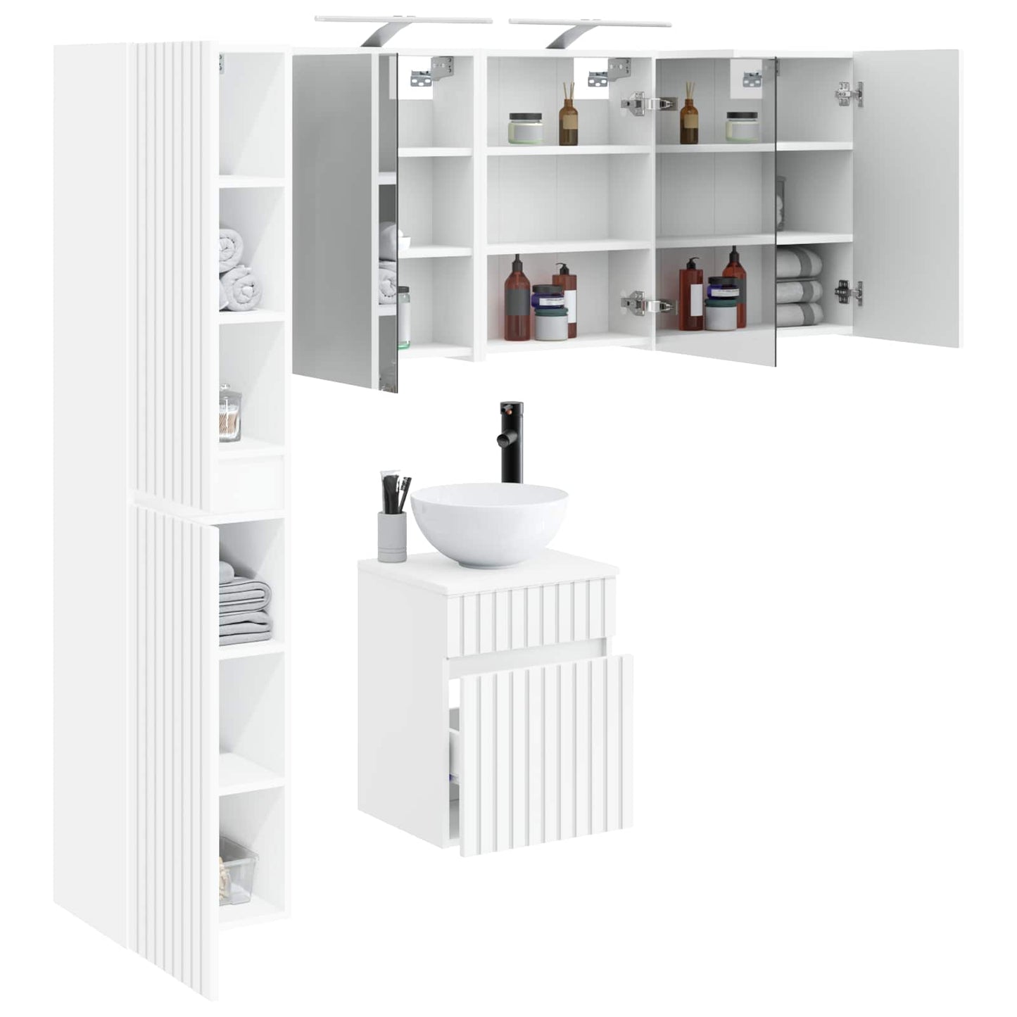 Badezimmerschrank-Set 5 stk. Weiß Holzwerkstoff