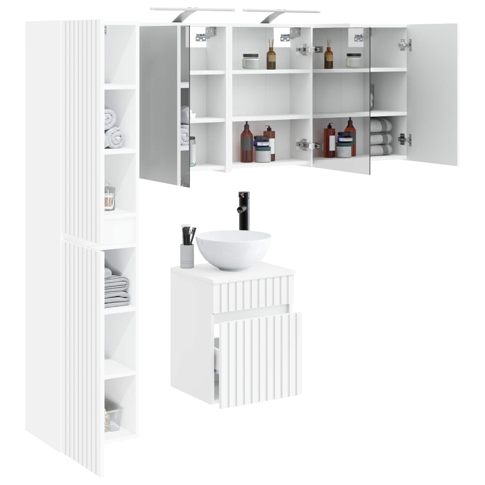 Badezimmerschrank-Set 5 stk. Weiß Holzwerkstoff
