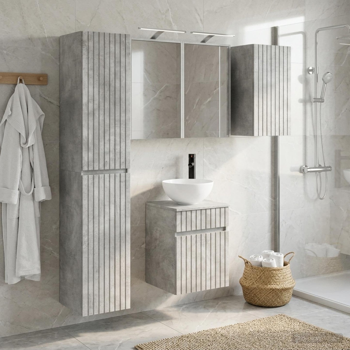 Badezimmerschrank-Set 5 stk. Betongrau Holzwerkstoff