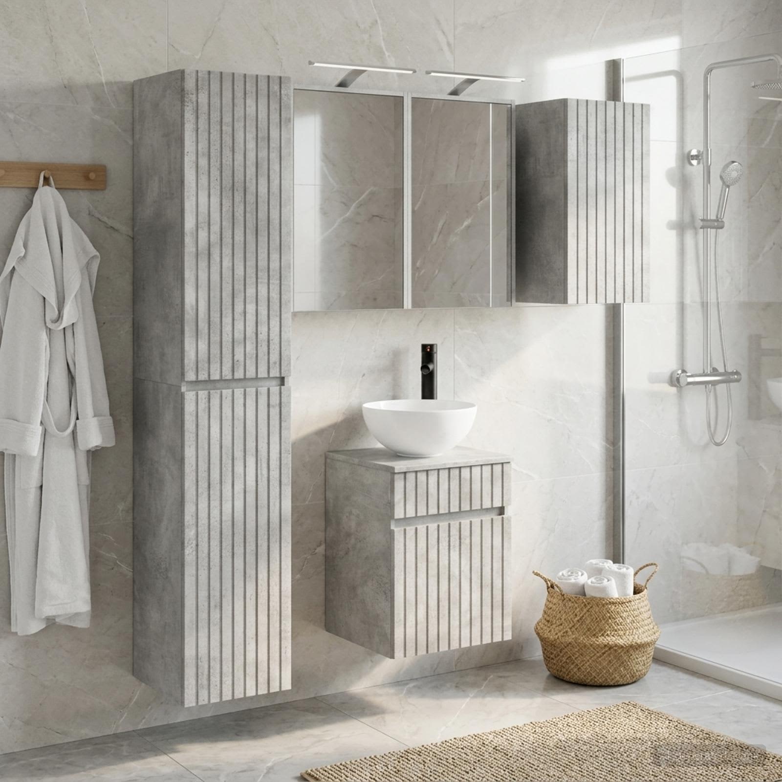 Badezimmerschrank-Set 5 stk. Betongrau Holzwerkstoff