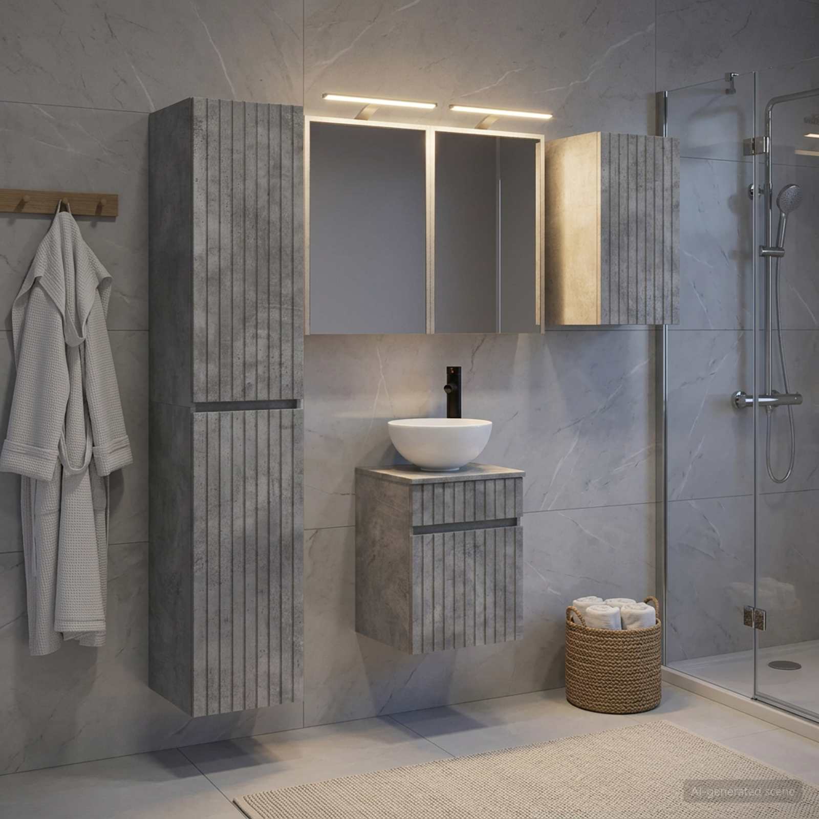 Badezimmerschrank-Set 5 stk. Betongrau Holzwerkstoff