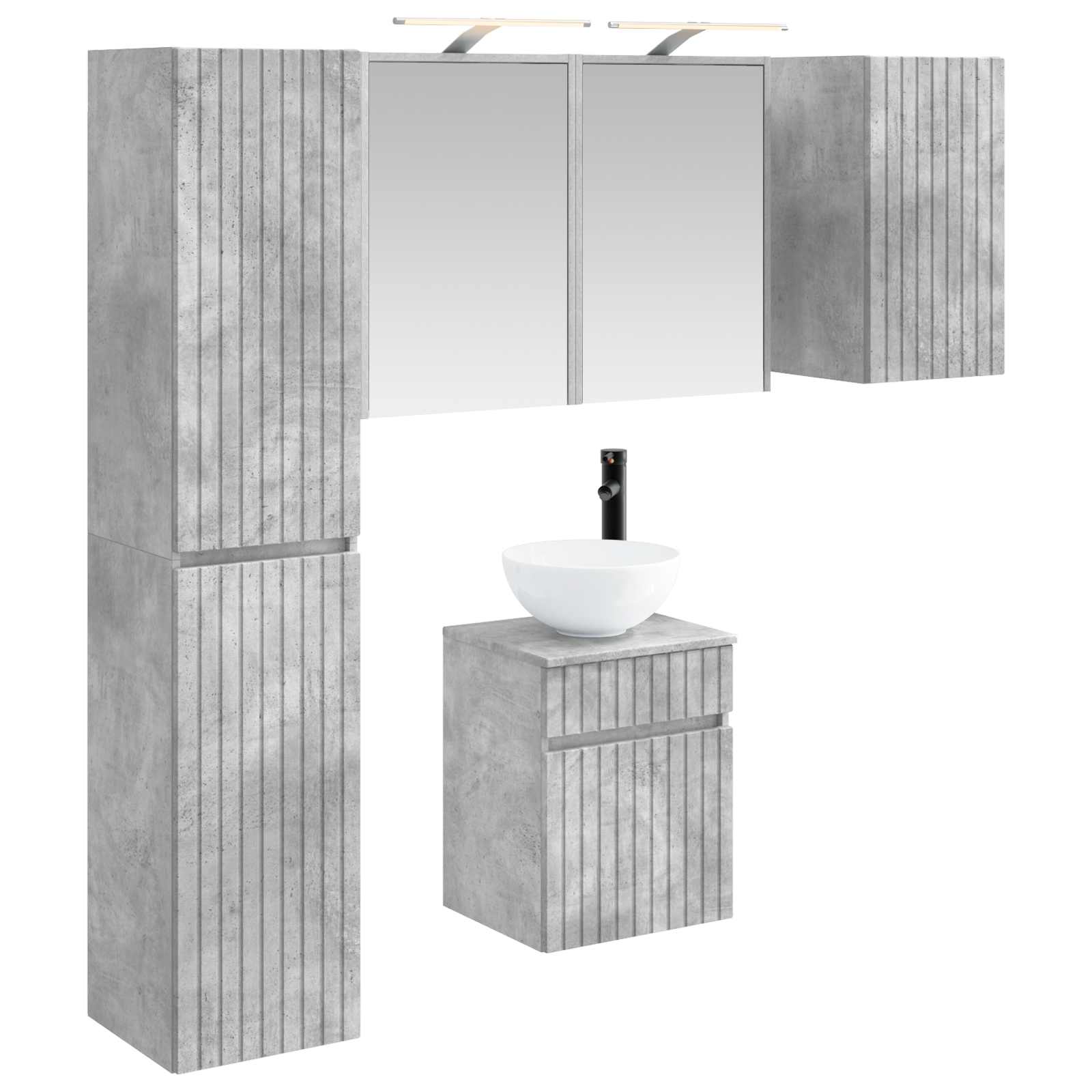 Badezimmerschrank-Set 5 stk. Betongrau Holzwerkstoff