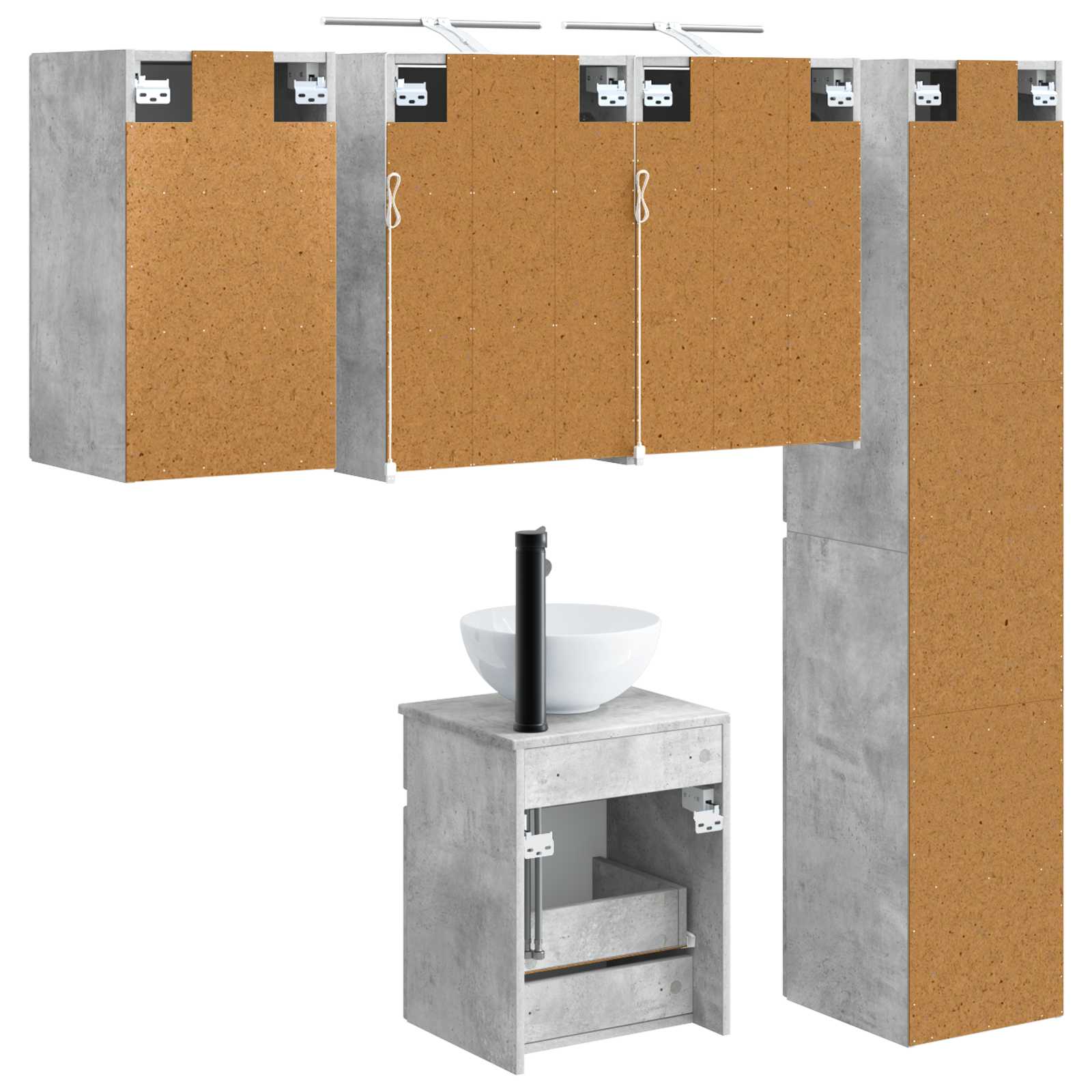 Badezimmerschrank-Set 5 stk. Betongrau Holzwerkstoff